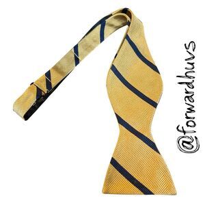 Ralph Lauren Self-Tie Bow Tie – Yellow with Blue Stripe Pattern – 100% Silk